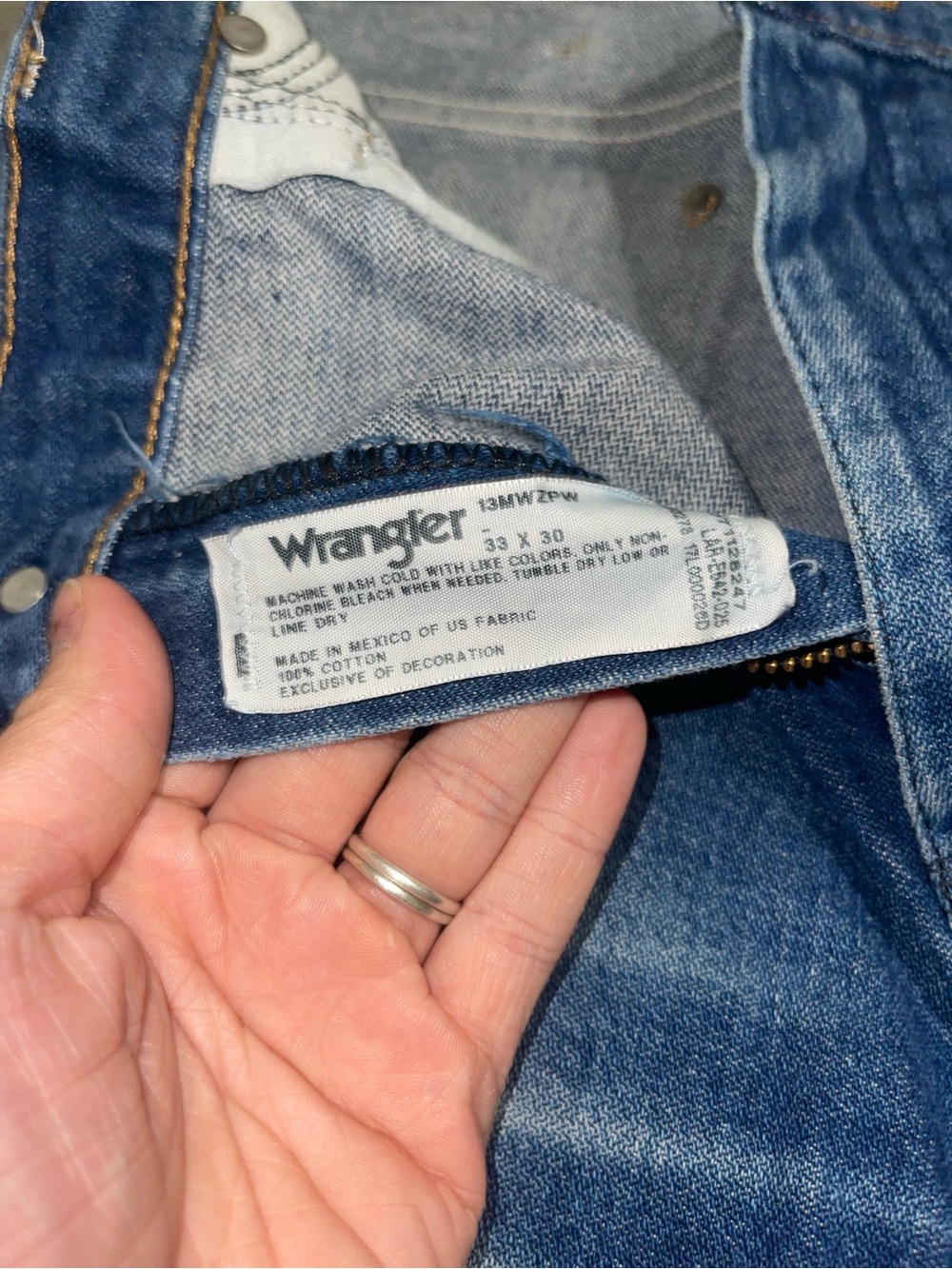 Wrangler Blue Denim Jeans with Patterned Cuff upcycled jeans - Picture 4 of 4